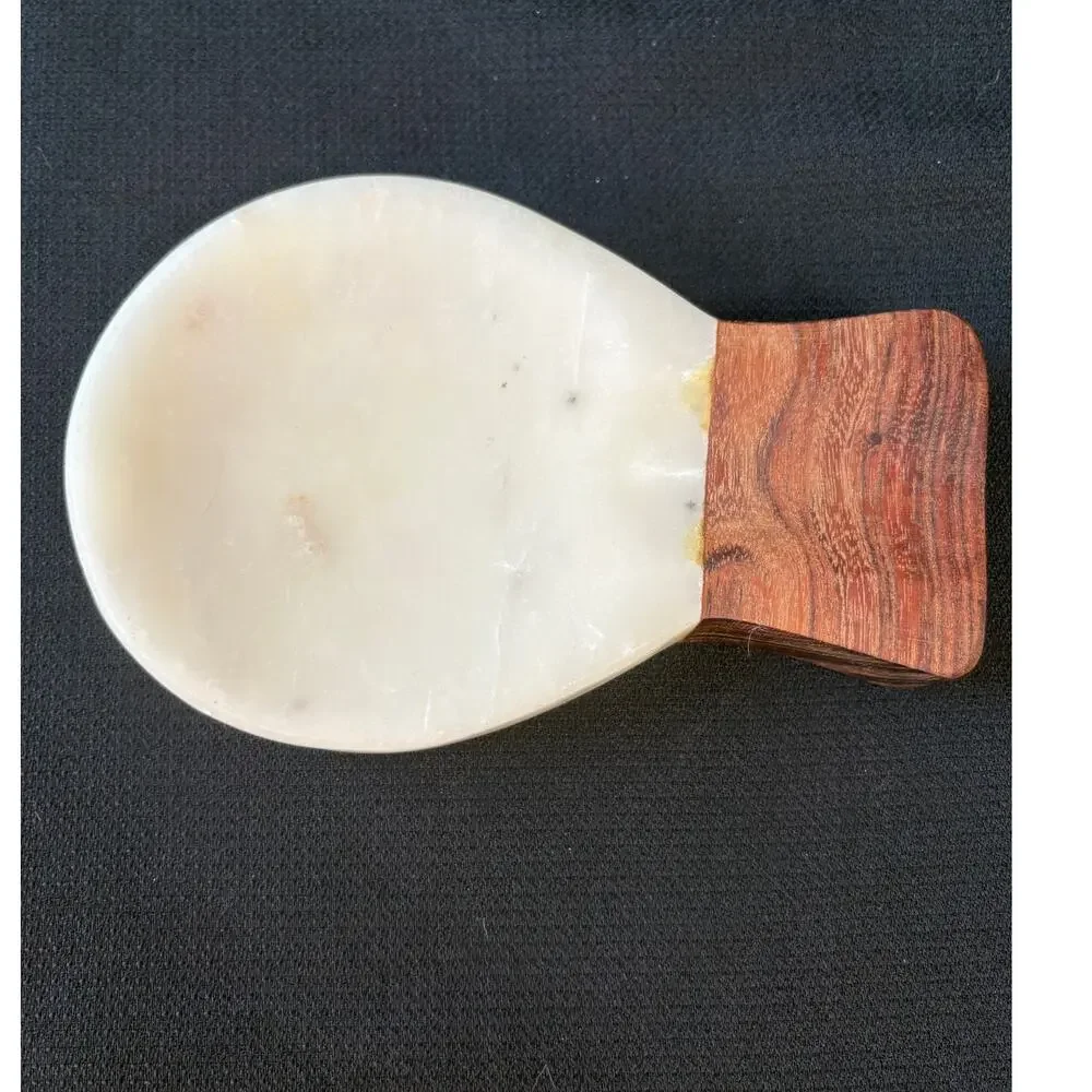 Handcrafted White Marble & Acacia Wood Spoon Rest Kitchen Decor